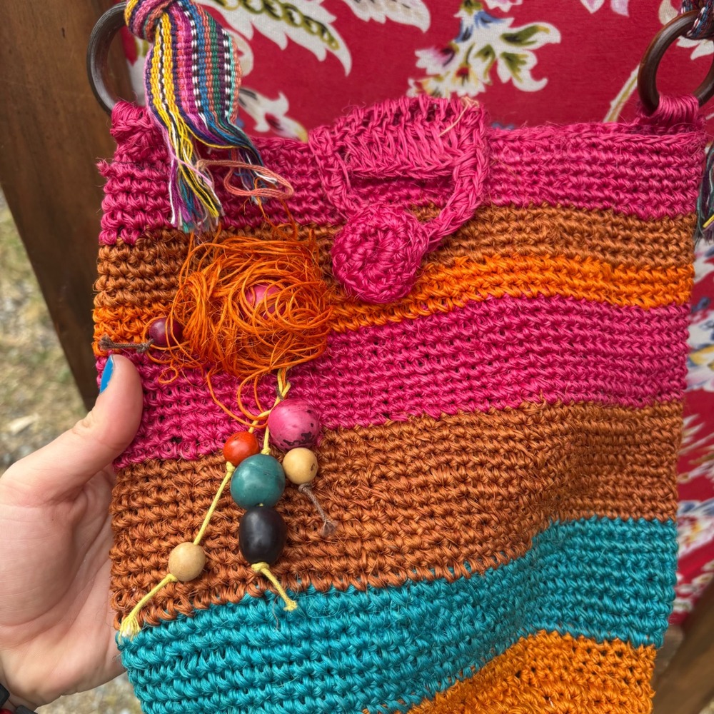 Boho Shabby Chic Multicolor Crossbody Whimsy Straw Bag